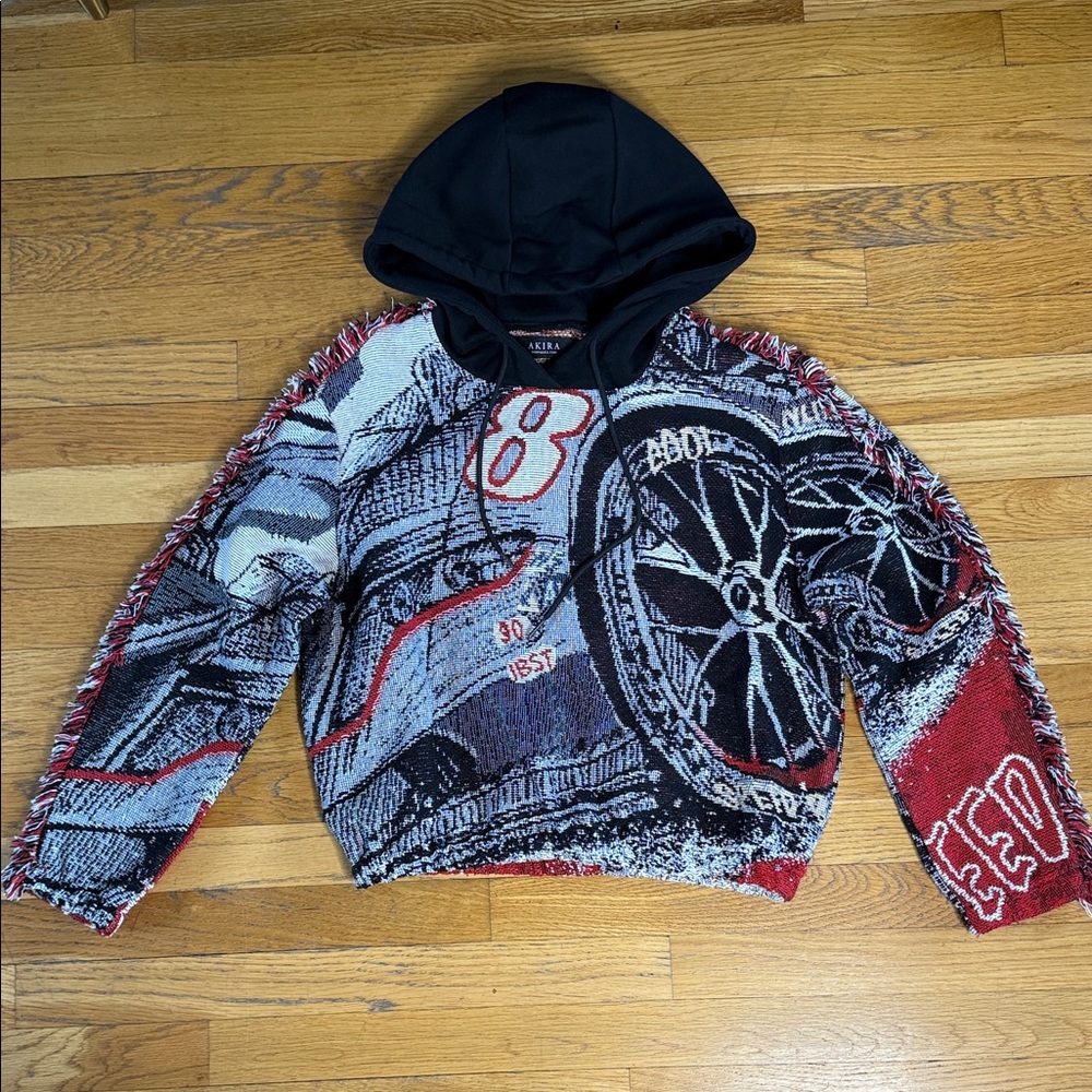AKIRA Racer Graphic Hooded Sweater in Black, Red, White